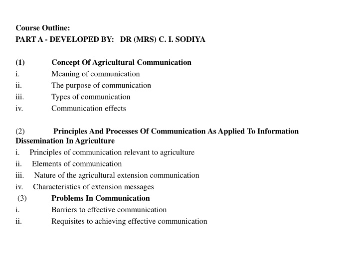 course outline part a developed n.w