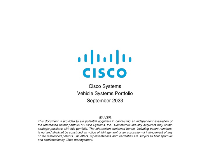 Cisco Vehicle Systems Patent Portfolio Overview