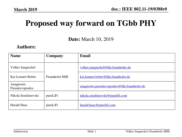 Proposed Way Forward on TGbb Physical Layer Integration