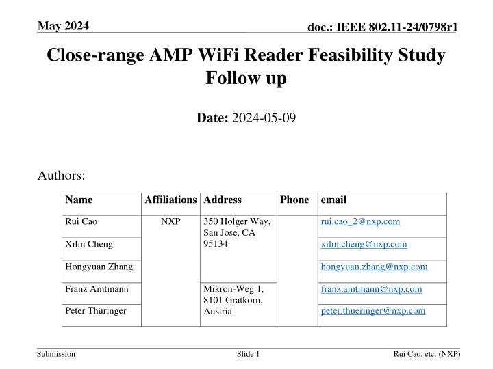 AMP Close-range WiFi Reader Study