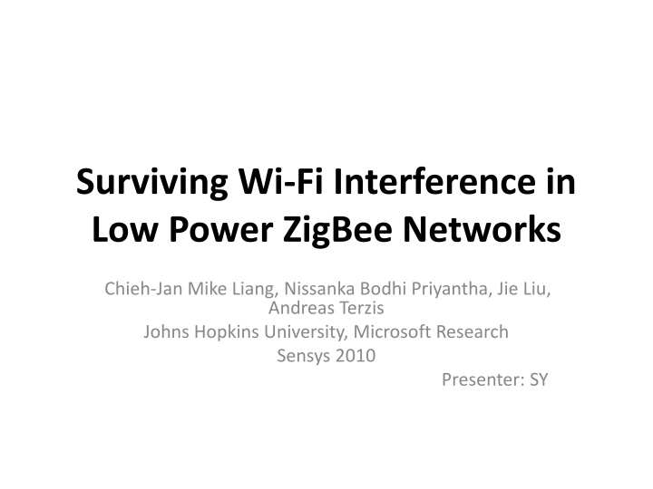 surviving wi fi interference in low power zigbee n.w