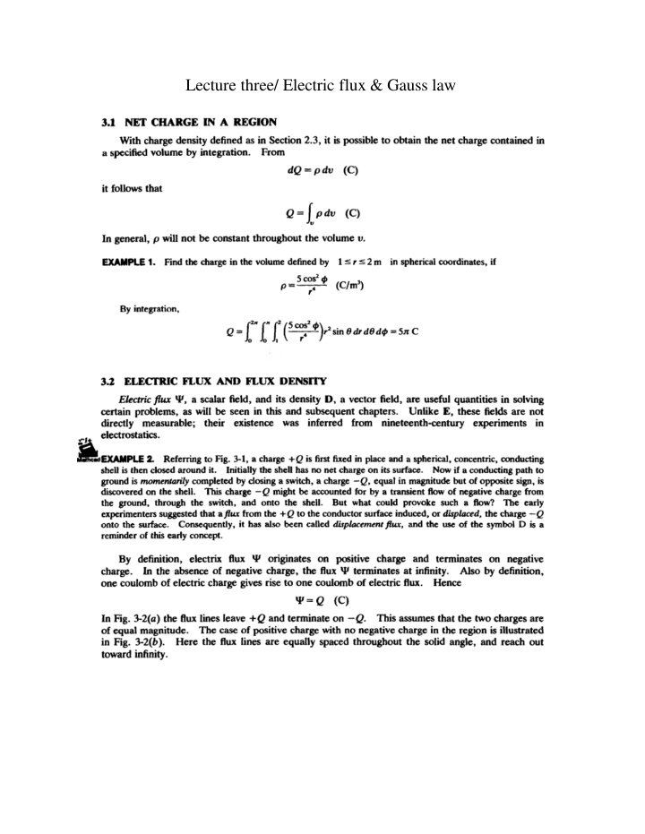 lecture three electric flux gauss law n.w