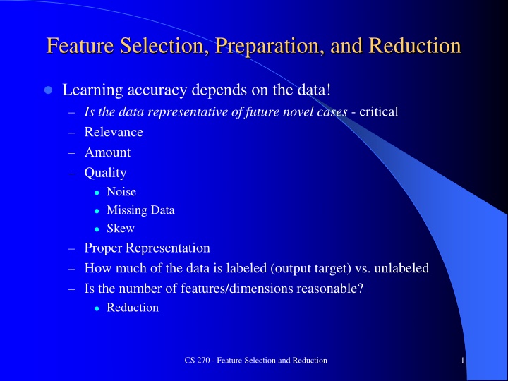 feature selection preparation and reduction n.w