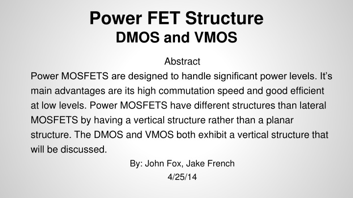 power fet structure dmos and vmos n.w