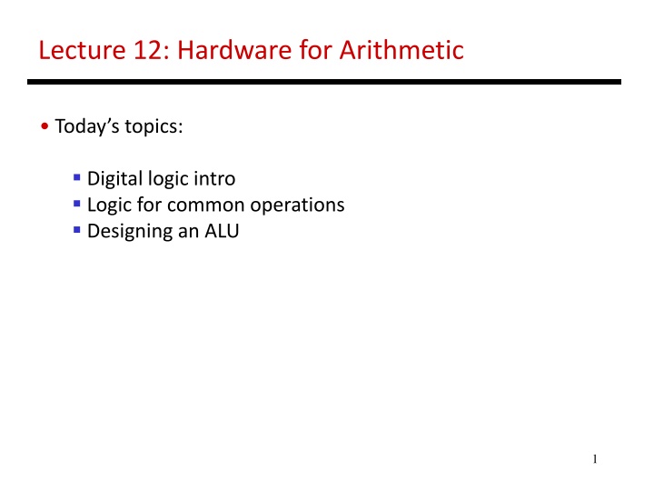 lecture 12 hardware for arithmetic n.w