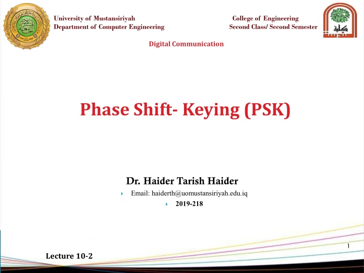 Digital Communication with Phase Shift-Keying (PSK) - Lecture Slides