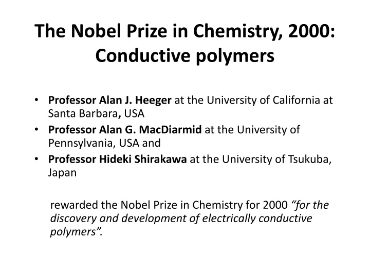 the nobel prize in chemistry 2000 conductive n.w