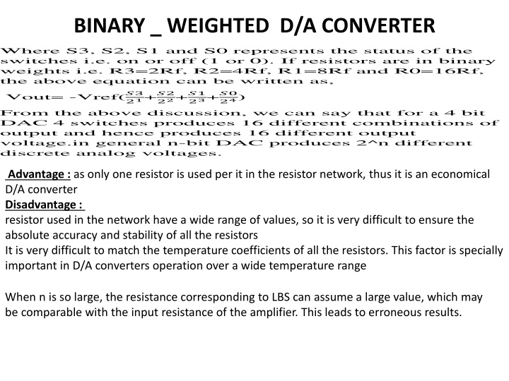 binary weighted d a converter n.w
