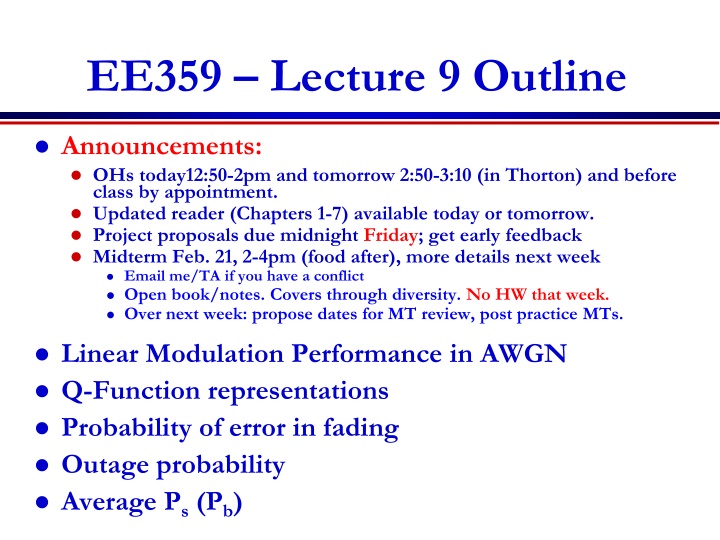 ee359 lecture 9 outline n.w