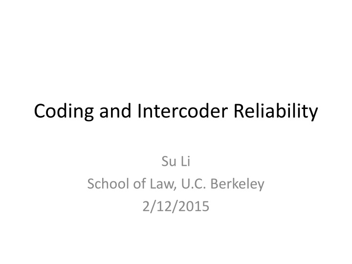 coding and intercoder reliability n.w