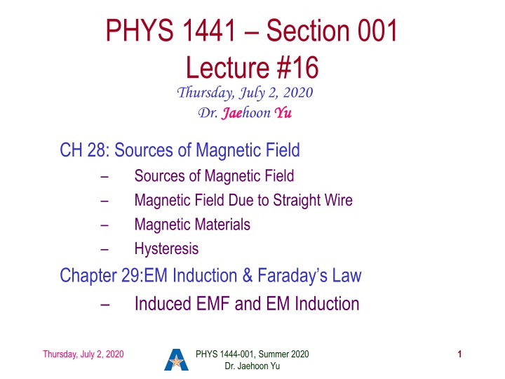 phys 1441 section 001 lecture 16 thursday july n.w