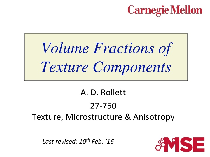 volume fractions of texture components n.w