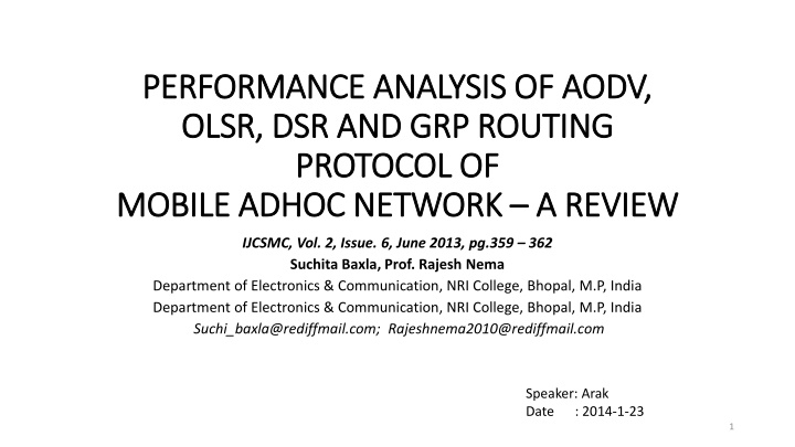 performance analysis of aodv performance analysis n.w