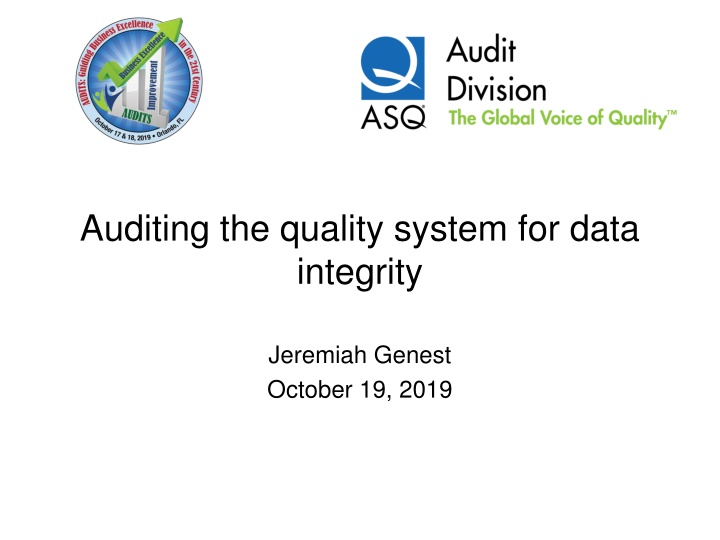 auditing the quality system for data integrity n.w
