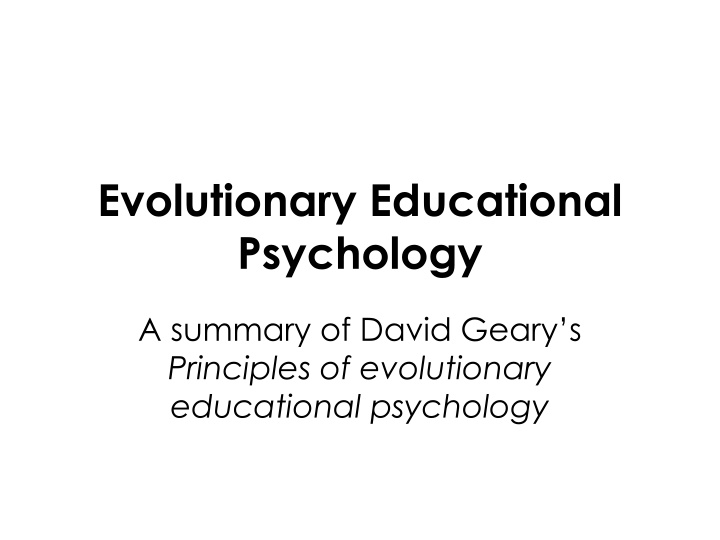 evolutionary educational psychology n.w