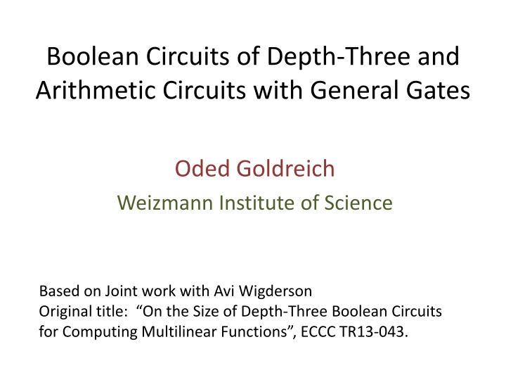 boolean circuits of depth three and arithmetic n.w