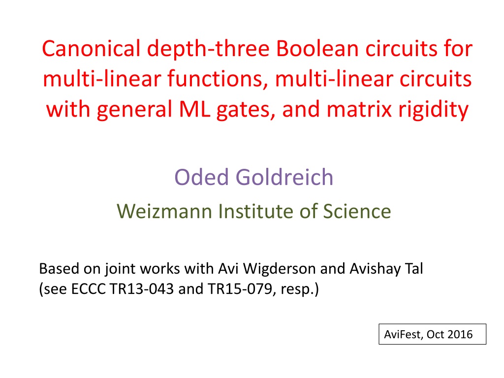 canonical depth three boolean circuits for multi n.w