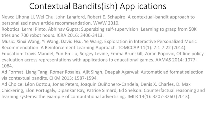 contextual bandits ish applications n.w