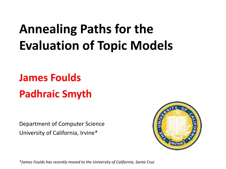 annealing paths for the evaluation of topic models n.w