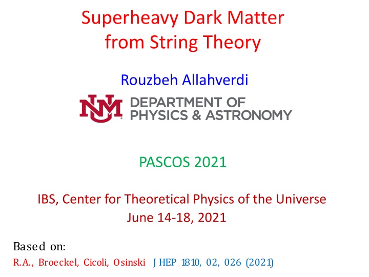 superheavy dark matter from string theory n.w