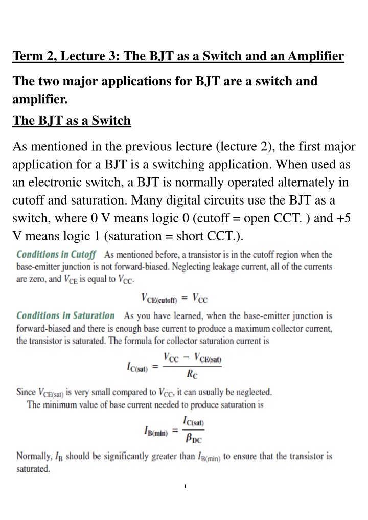 term 2 lecture 3 the bjt as a switch n.w
