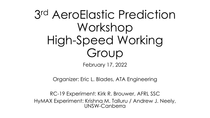 3 rd aeroelastic prediction workshop high speed n.w