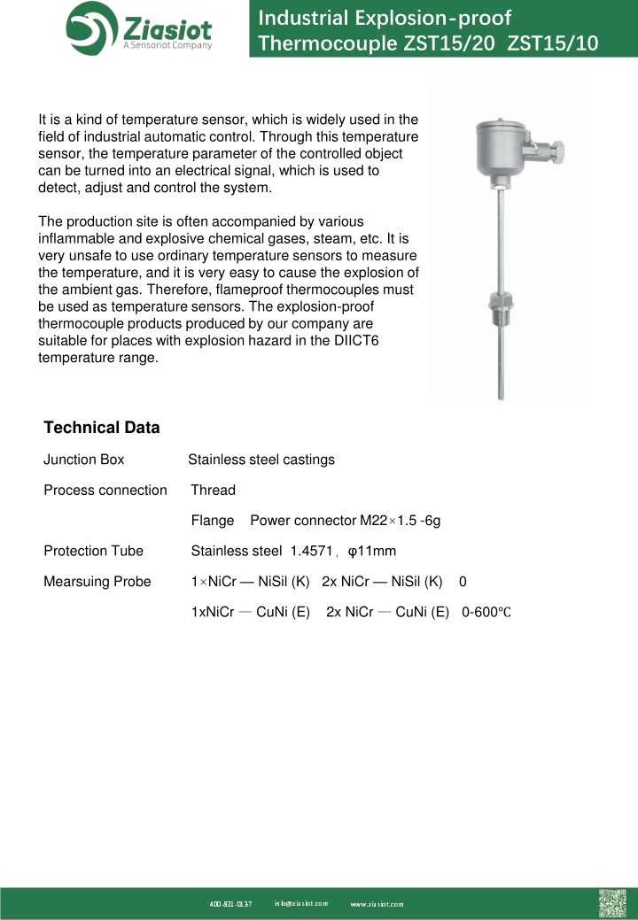 industrial explosion proof thermocouple zst15 n.w