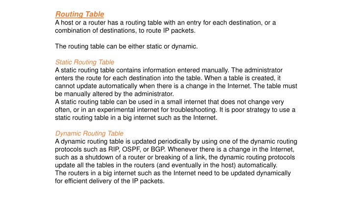 routing table a host or a router has a routing n.w