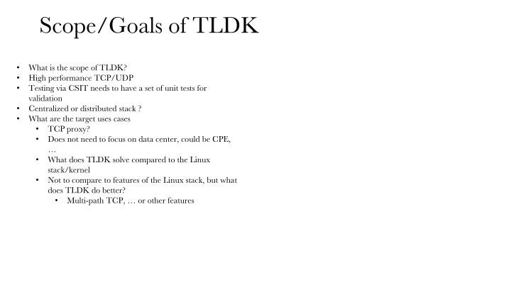 scope goals of tldk n.w