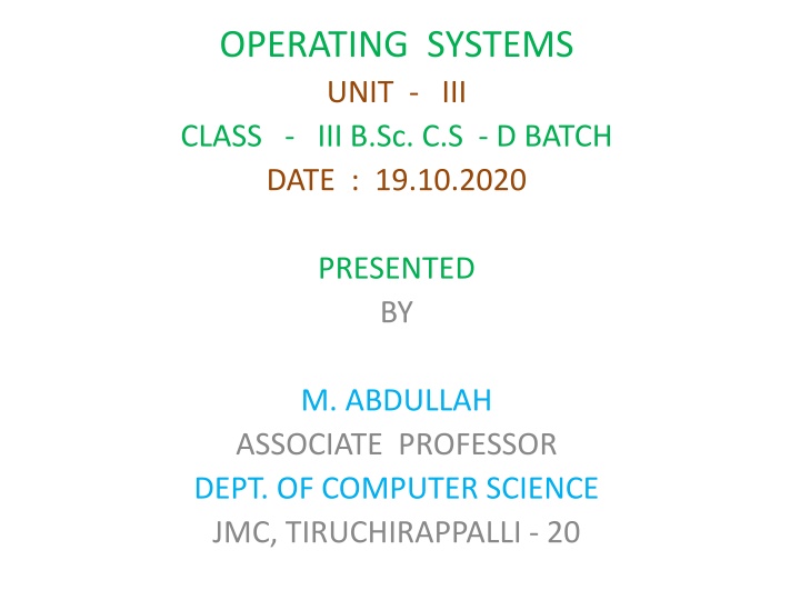 operating systems unit iii class n.w
