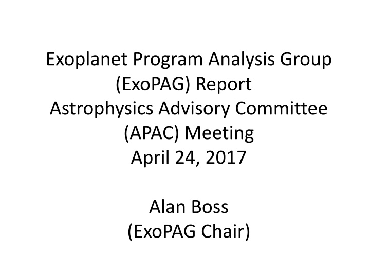 exoplanet program analysis group exopag report n.w