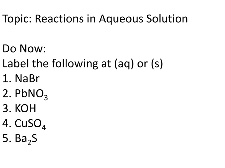 topic reactions in aqueous solution n.w
