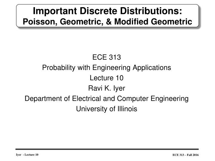 important discrete distributions poisson n.w