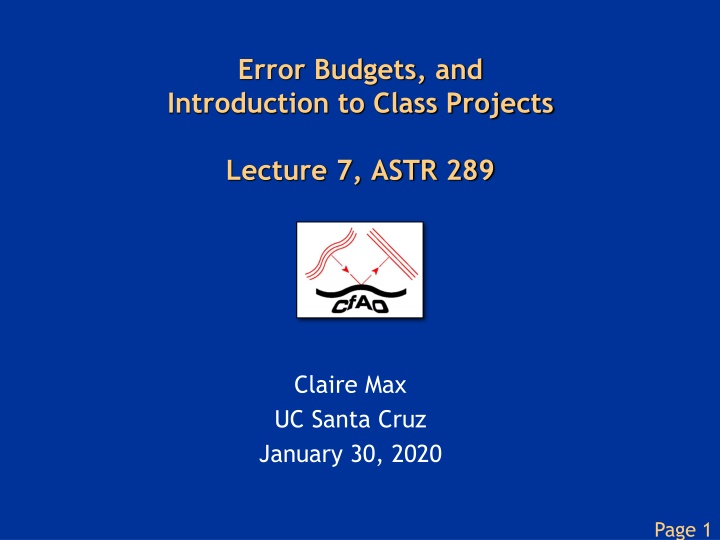 error budgets and introduction to class projects n.w
