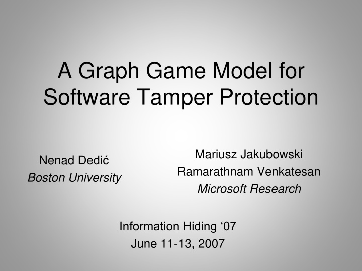 a graph game model for software tamper protection n.w