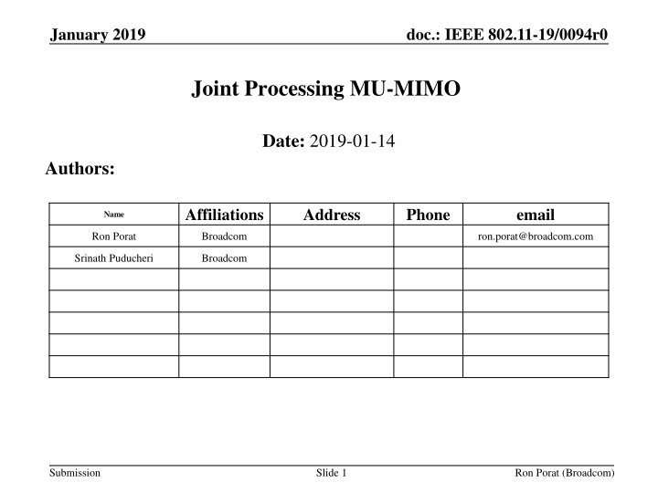 Joint Processing MU-MIMO Framework Simulation Results and Solutions