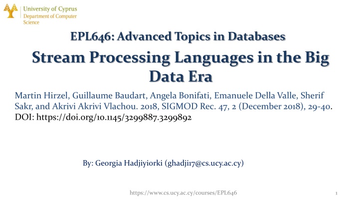 epl646 advanced topics in databases stream n.w