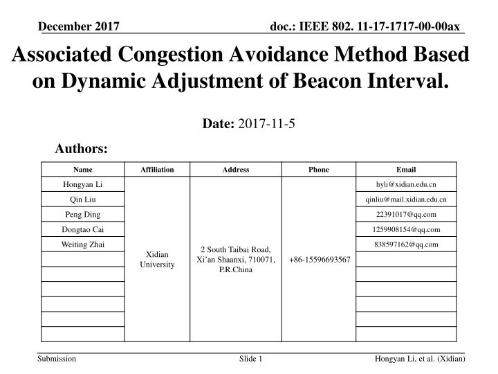 december 2017 associated congestion avoidance n.w