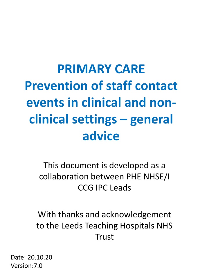 primary care prevention of staff contact events n.w