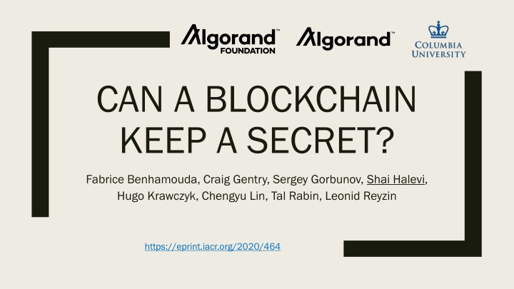can a blockchain keep a secret n.w