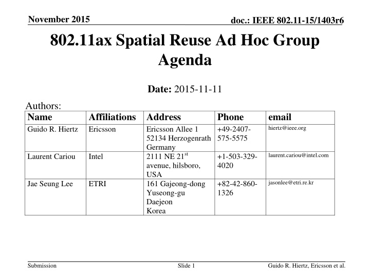 november 2015 802 11ax spatial reuse ad hoc group n.w