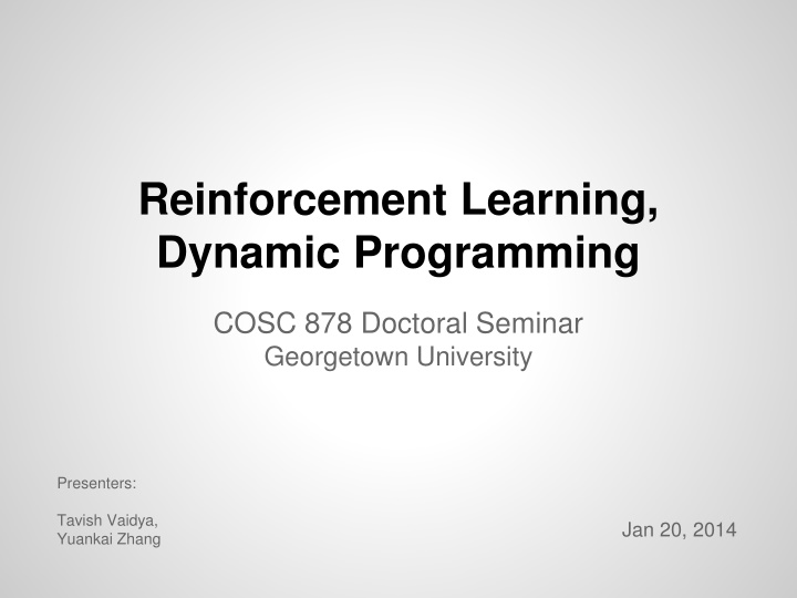 reinforcement learning dynamic programming n.w
