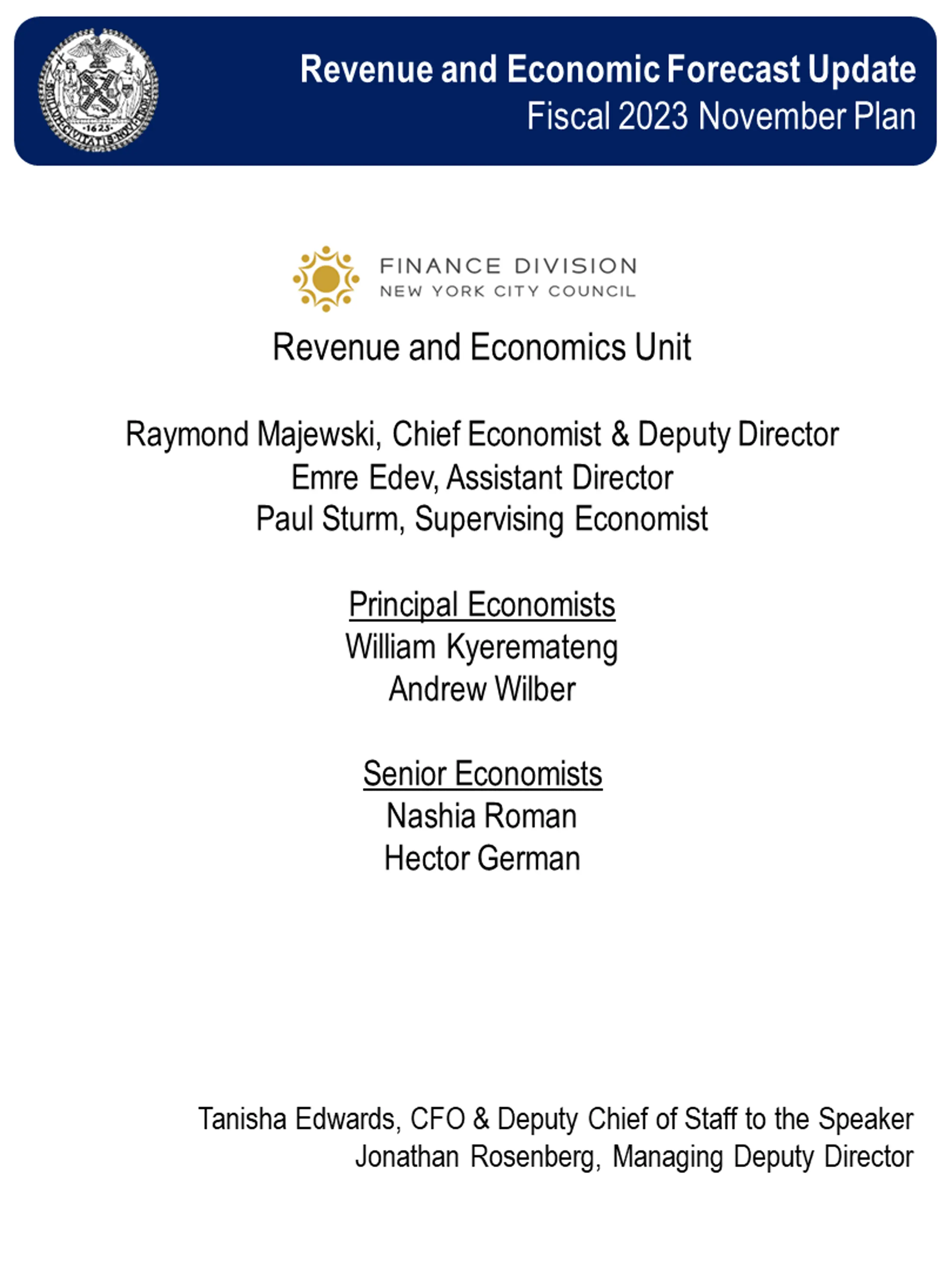 City Revenue and Economic Forecast Update for Fiscal 2023