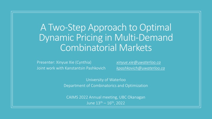 a two step approach to optimal dynamic pricing n.w