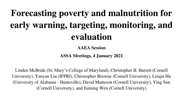 forecasting poverty and malnutrition for early n.w