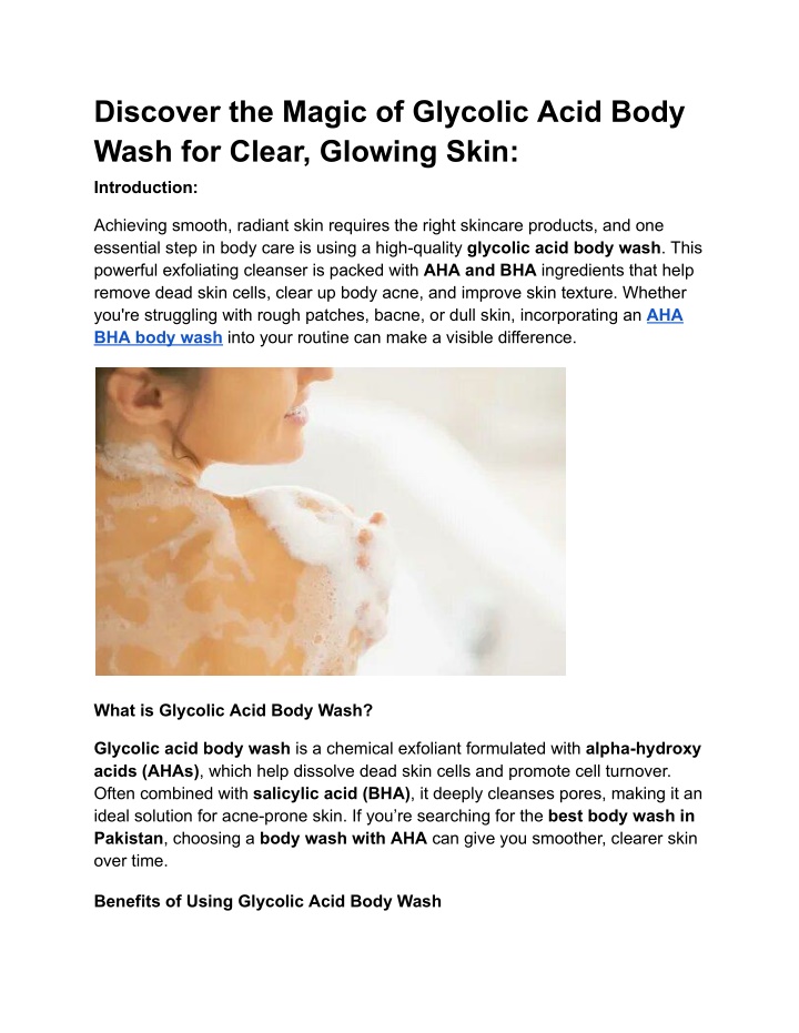 discover the magic of glycolic acid body wash n.w