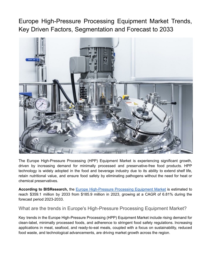 europe high pressure processing equipment market n.w