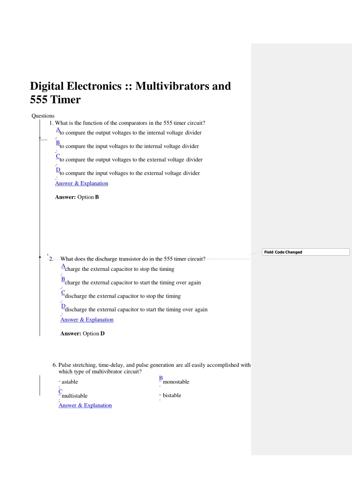 digital electronics multivibrators and 555 timer n.w