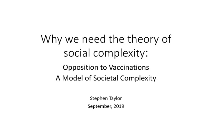 why we need the theory of social complexity n.w
