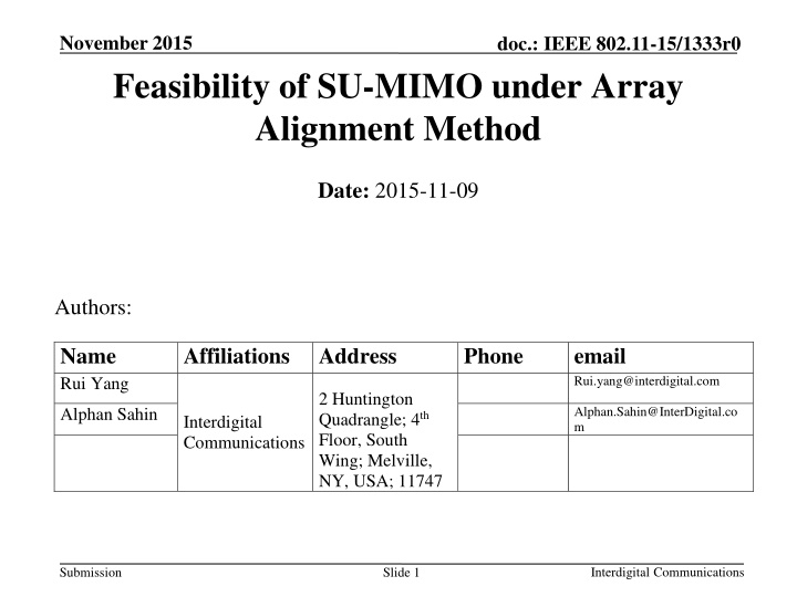 november 2015 feasibility of su mimo under array n.w